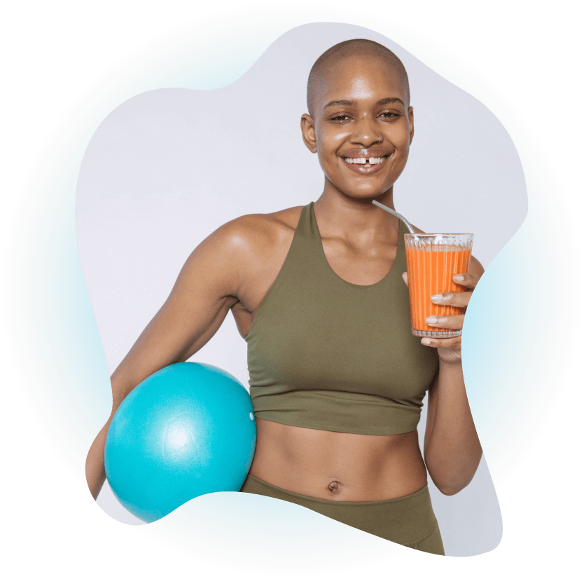 Fit women smiling and holds a cup