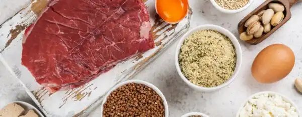 DIfferent protein sources, meat, eggs, nuts
