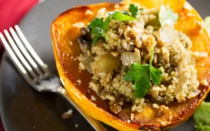 Acorn squash with quinoa and a fork